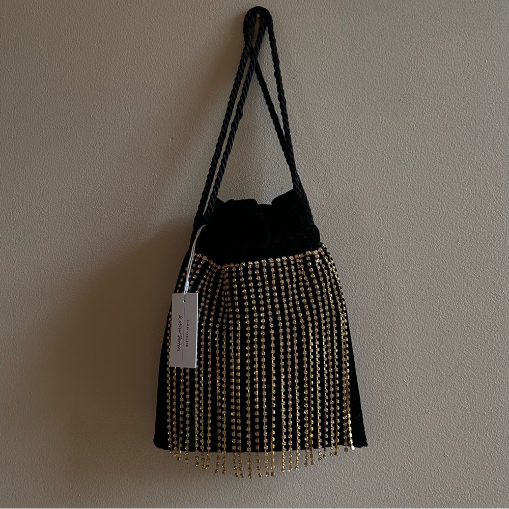 Velvet drawstring rhinestone bag